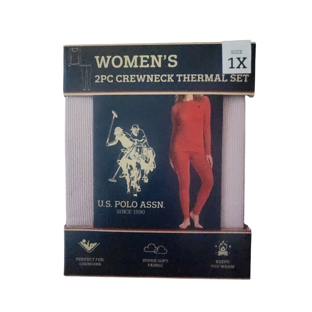 US Polo‎ Assn Womens Thermal Set 2PC Crewneck Knit Pink Plus Size 1X NEW